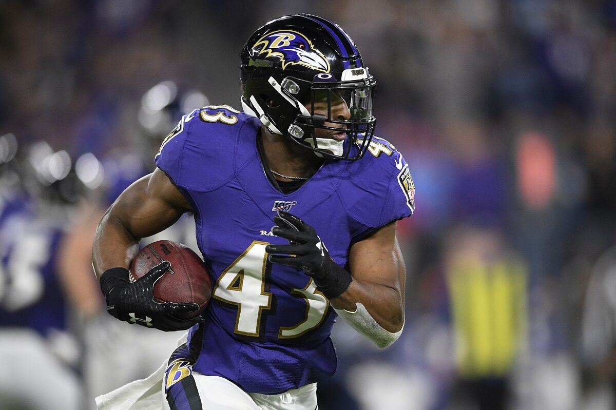 Baltimore Ravens running back Justice Hill (BTW HS)